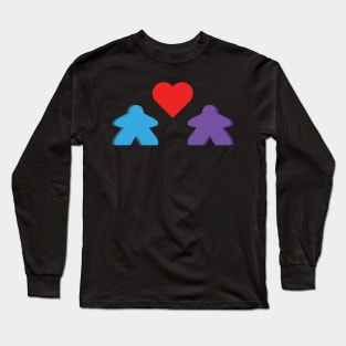 Blue And Purple Meeple Couple Board Game Valentine's Day Long Sleeve T-Shirt